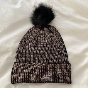 La Fiorentina Faux Fur Pom Metallic Winter Hat Like New